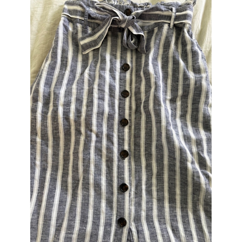 Christian Siriano Linen Stripe Button Front Midi Skirt Coastal Cottagecore M - Picture 3 of 7